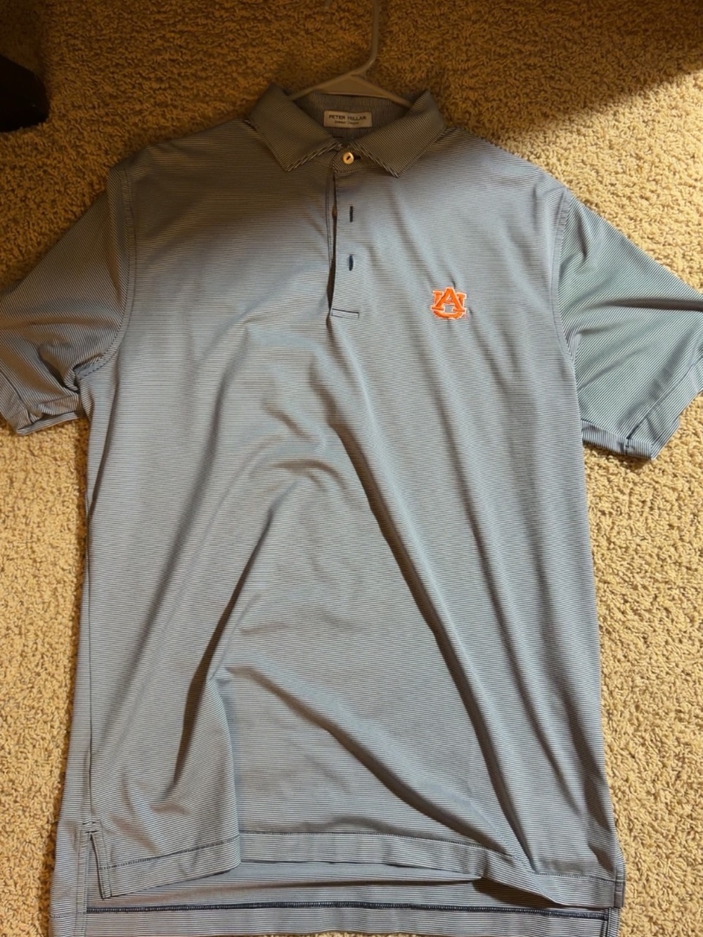 Men's Peter Millar black and white striped Auburn Logo Polo Shirt